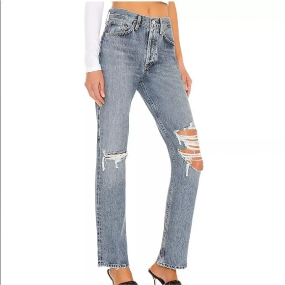 NWT AGOLDE Lana Distressed Vintage Style Straight-Leg Jeans in Backdrop Sz. 31 - Picture 2 of 4